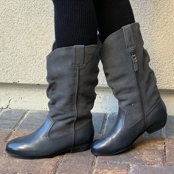 Wide Fit Distressed Charcoal Leather Cowboy Boots - Picture 5 of 6